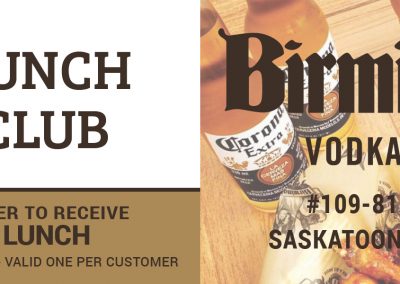 Birmingham's Vodka & Ale House - Lunch Club Business Cards